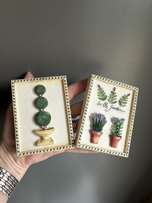 3D Harz Plaketten Topiary & Pflanzen Deko Wandbehang x 2 Kunst Bilder 9x7cm