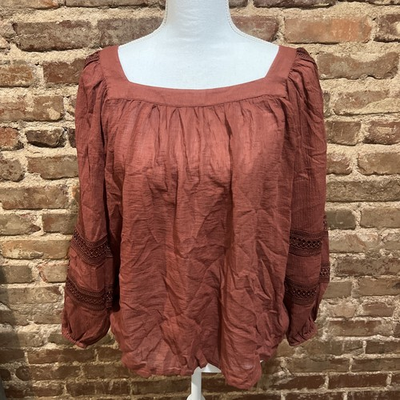 #ad Express Women’s Size Large Rust Tunic Long Sleeved Top Blouse NWT Boho Prairie $24.00