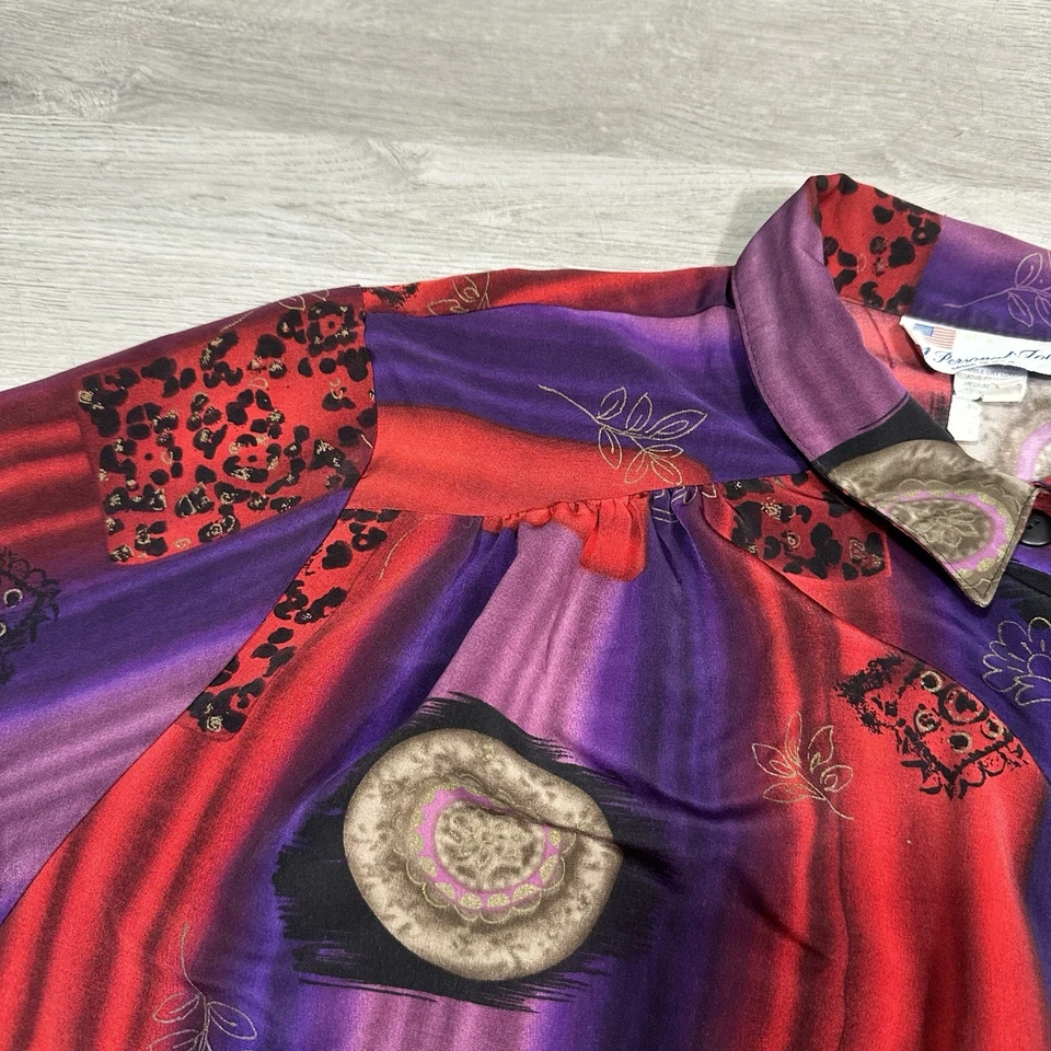 Camisa A Personal Vintage Años 80 Botón Toque Para Mujer Talla 2X Gráfico Multicolor Foto 3 de 4