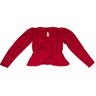 Express Long Sleeve Wrap Blouse Top Womens Size M Red V Neck