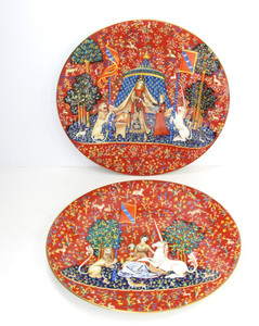 RARE Vtg Dame a La Licorne Plate Limoges France Haviland Lady Unicorn Gilt #1 #2