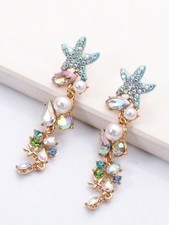 1pair Starfish Shaped Pearl & Rhinestone Earr...