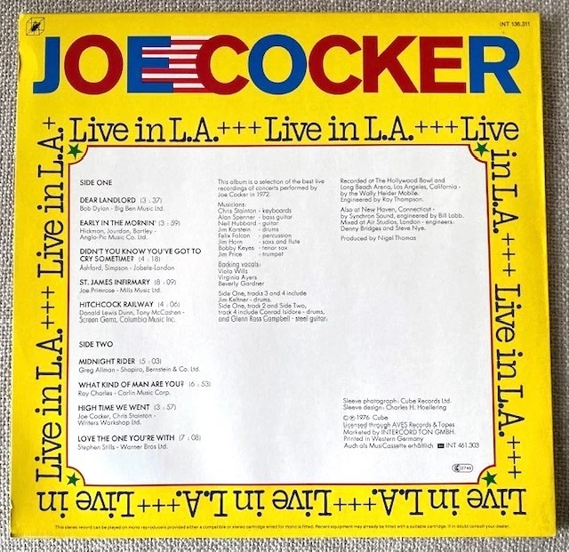 Joe Cocker 'LIVE IN L.A.' LP (1976)    NM/NM - Image 2 of 4