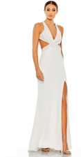 Mac Duggal White Floral sequined Criss Cross Bodice Gown size 8 NWT