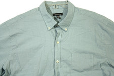 Van Heusen Shirt Mens XL 17 17.5 Light Blue Green Button Up Short Sleeve Casual