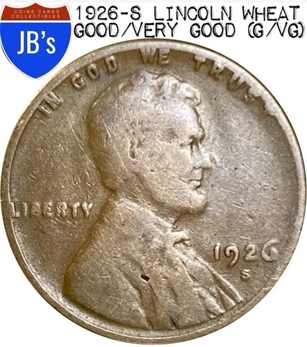 1926-S Lincoln Wheat Cent Penny 1c - Good/Very Good (G/VG)