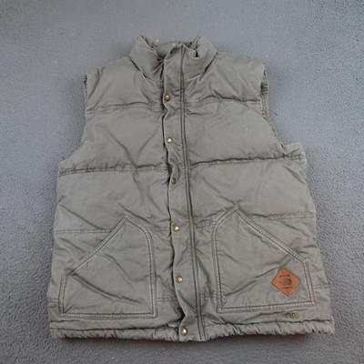 The North Face Vest Mens Large Green 550 Down Puffer Snap Flannel Lined Canvas