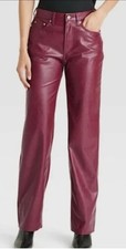 Universal Thread Faux Leather Pants Burgundy Red Mid Rise 90s Baggy Womens 6R