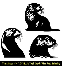 Three Otters 4" Black Vinyl Decals Car Truck Bumper Door Any Flat Surface