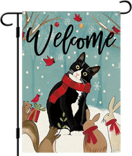 Welcome Winter Cat Garden Flag Tuxedo Cat Cardinal Garden Flag 12 18 Inch Doubl