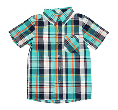 BOYS  5  NWT  TEAL, NAVY & RED PLAID  BUTTON-UP SHORT SLEEVE SHIRT French Toast