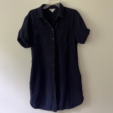 Gauzy Cotton Shirt Dress Navy Blue Weatherproof Vintage Small Breathable