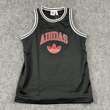 Adidas Tank Jersey Boys Large Black Originals Trefoil Logo Mesh Basketball Top