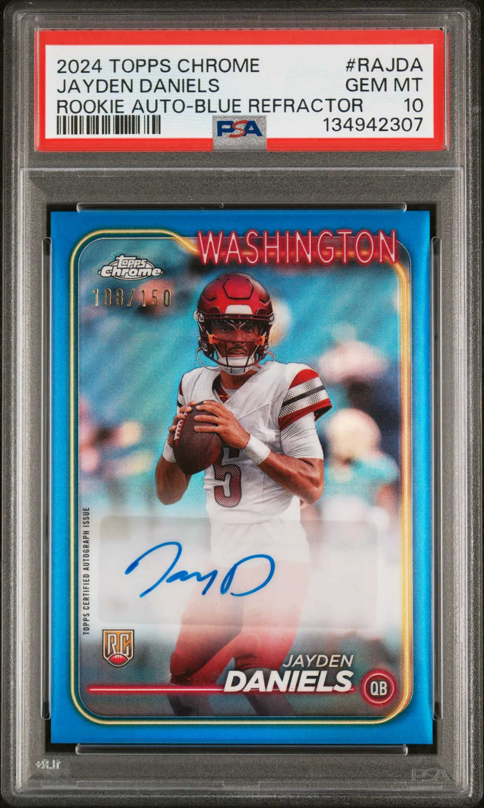 2024 Topps Chrome Rookie Auto Jayden Daniels Blue Refractor /150 #RAJDA PSA 10