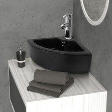 Lavabo angolare bagno in ceramica con troppopieno nero moderno 460x330x130 mm