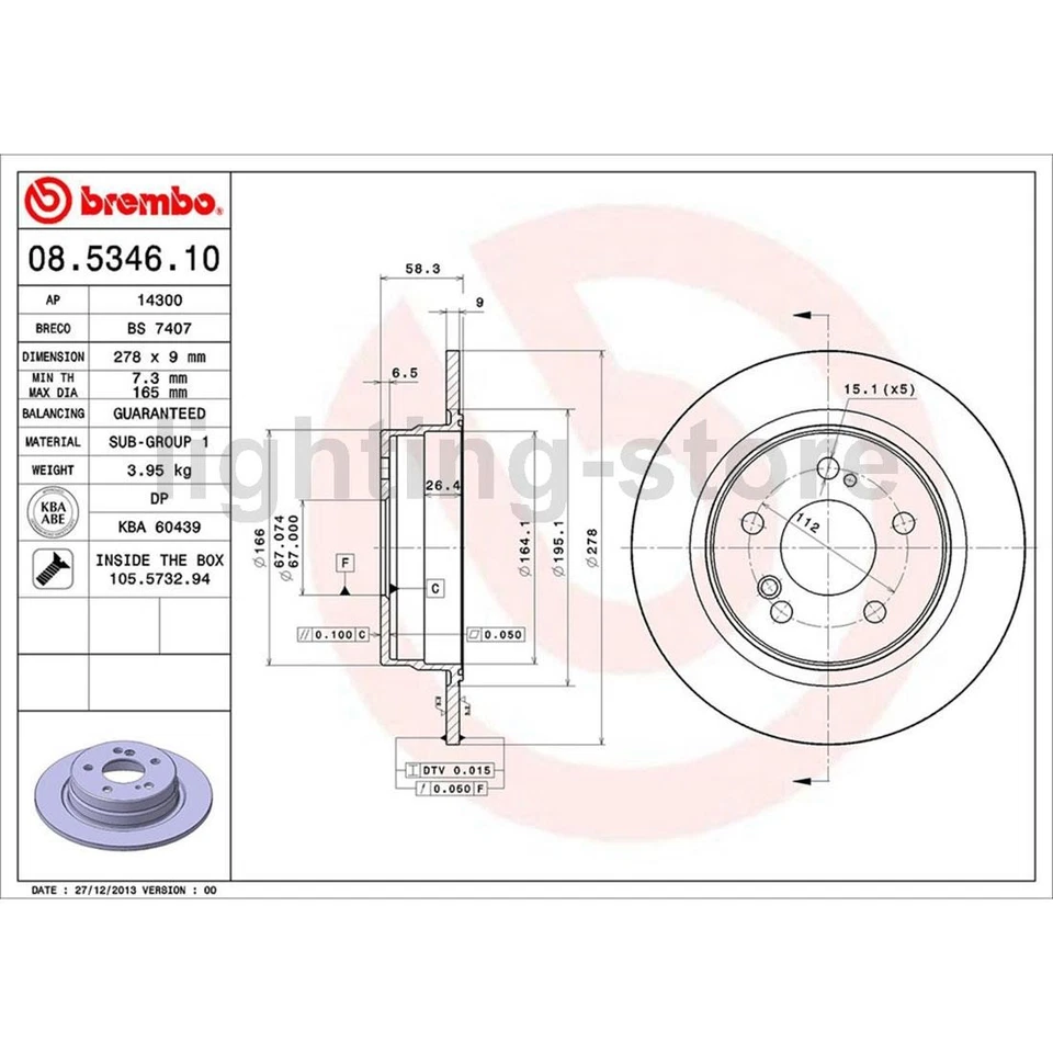 3 Rear Brake Rotors & Brake Pads Set Fits Mercedes-Benz 300SL 3.0L - Image 2 of 4