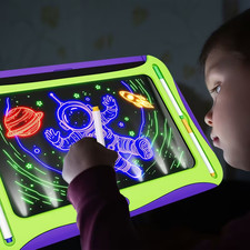 LED Light Up Drawing Board Kids Doodle Pad w/ 8 FX Modes, 6 Markers, Travel Toy