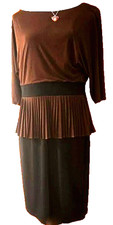 London Times Women's Size-12 Pleated Bodice Dress Fashion Stylish Brown & Black