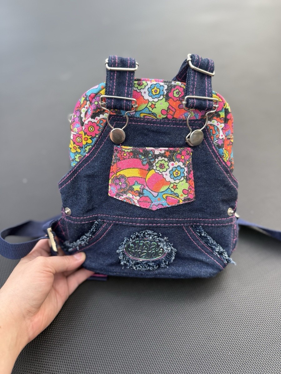 Rare Vintage Lisa Frank Denim Floral Overalls Mini Backpack And