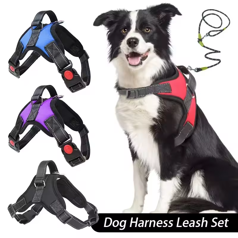 Dog Harness And Leash Set No Pul Adjustable Comfortable with Easy Control Handle