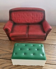 Vintage Pedigree Sindy Doll House Scenesetter Red Sofa and Ottoman 