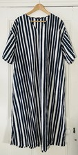 Marimekko Uniqlo Womens Navy Blue & White Striped Kaftan Dress M UK 12 EU 40 NEW