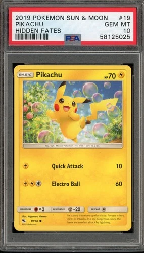 Pokemon Pikachu Hidden Fates #19 PSA 10 Gem Mint