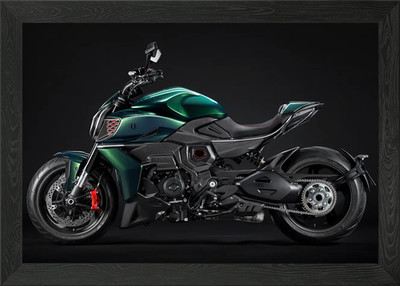 Ducati Diavel grün Motorrad Stud gerahmtes Wandbild Poster Leinwanddruck Bild