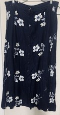 Vintage 90s Expressions Romantic Navy Blue Skirt Floral sz L Midi button down