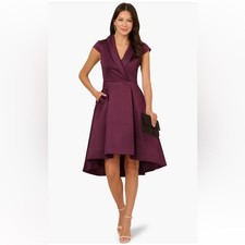 Adrianna Papell Box Pleat High-Low Mikado Dress Size 10 Purple NWOT
