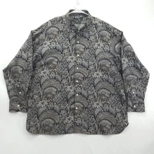 Cremieux Shirt Mens 2XL Black Gray Brown Floral Paisley Long Sleeve Button