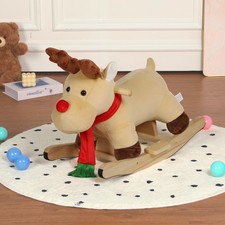 Kids Ride On Rocking Horse Toy with Lullaby Song Wooden Soft Plush Toy for Gift