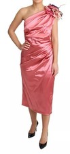 Dolce & Gabbana Pink Draped Midi Flower Applique Women's Dress