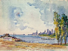 Carl Hibbeler Chicago Skyline Watercolor 1930s Provenance Charles Whacker Great!