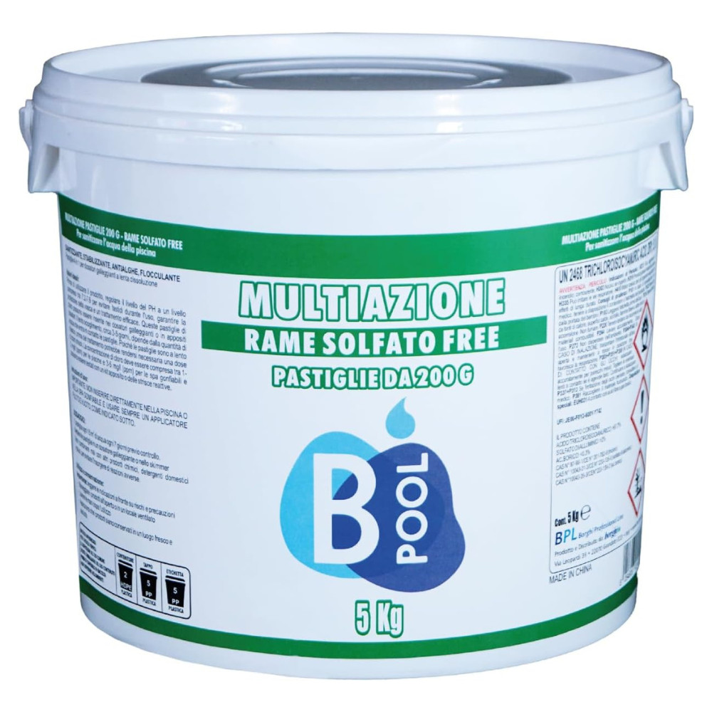 B Pool Cloro Multifunzione 5kg Pastiglie 200g Senza Rame per Piscina