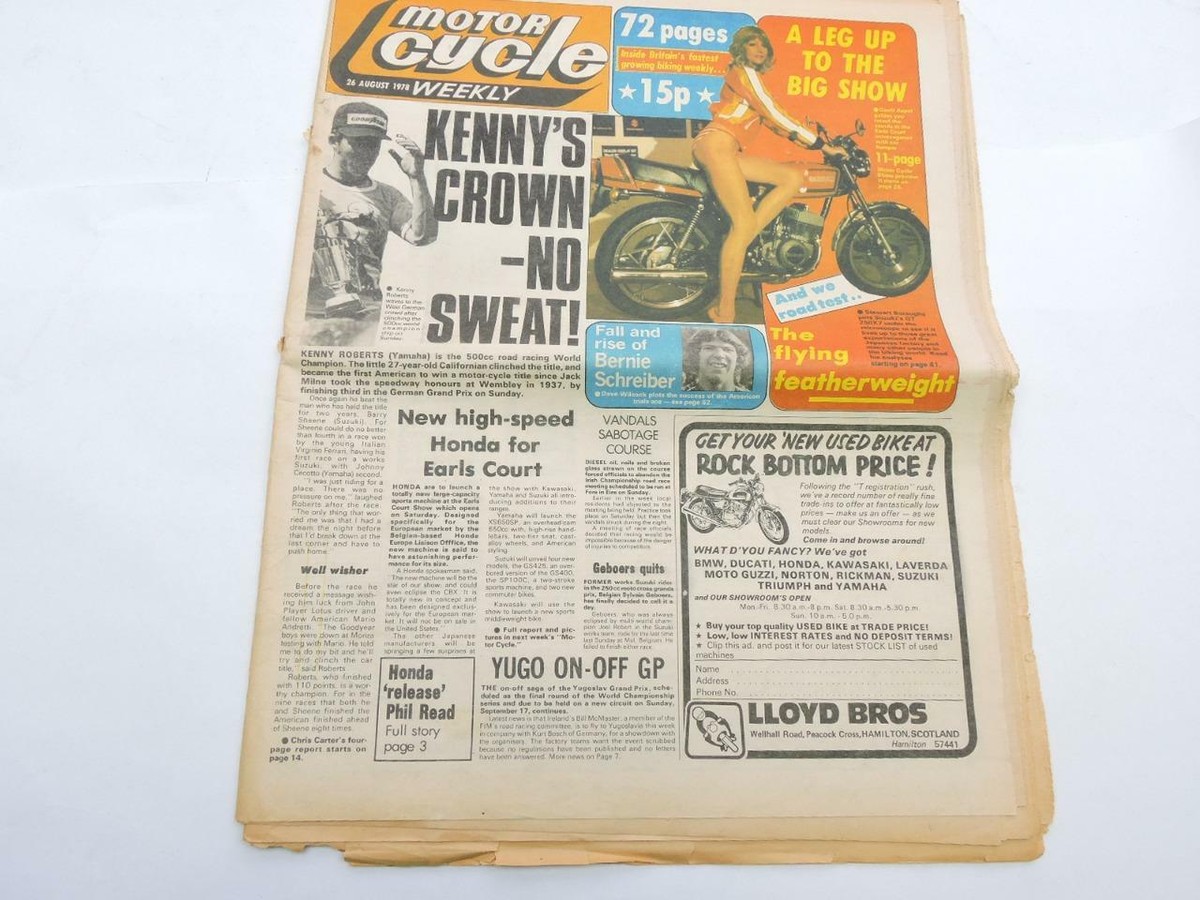aページ Motorcycle Weekly Newspaper 26 August 1978 Yamaha Suzuki Honda