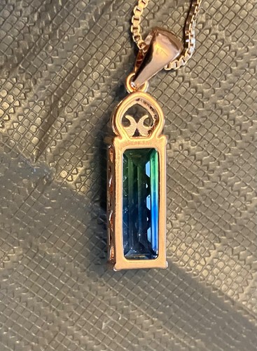 Blue & Green Gemstone Pendant Necklace Rose Gold Plated 925 18”.. - Picture 6 of 7
