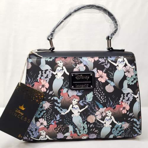 Disney Loungefly Purse Little Mermaid Ariel Allover Print Floral Crossbody Bag - Picture 17 of 18