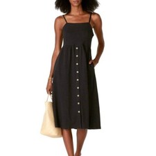 Madewell Womens Dress Size Medium Black Cami Button Front Spaghetti Strap Midi