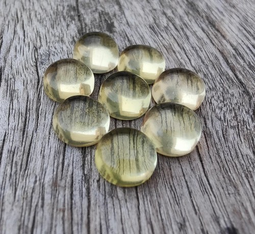 Lemon Quartz Round Shape Flat Back Cabochon Calibrated Natural Loose Gemstone - Picture 7 of 10
