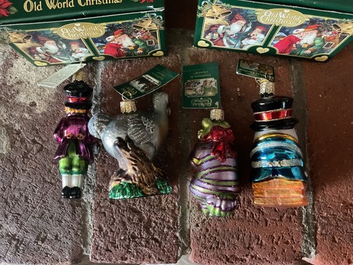4 Adornos de Navidad Nuevo con Etiquetas Viejo Mundo Navidad Vidrio Alicia en el País de las Maravillas Humpty Dumpty Mad - Imagen 3 de 8