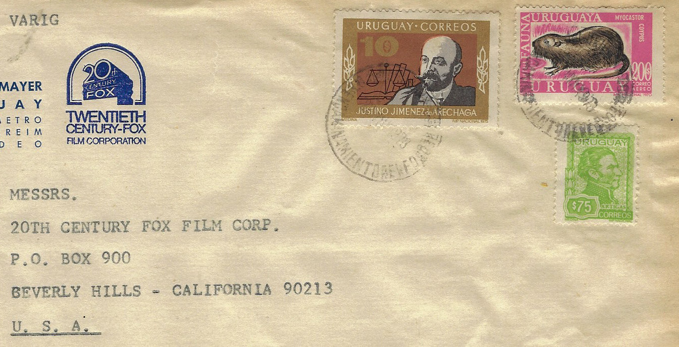 2 Old Original Envelopes with Stamps 20th Century Fox Film Corp. Very Rare