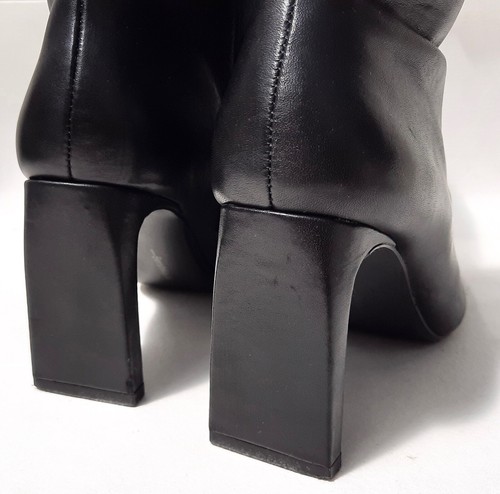 BERSHKA -Black Supple Leather Mid Calf Zip Block High Heel Boots - UK 3.5 / EU36 - Picture 6 of 8