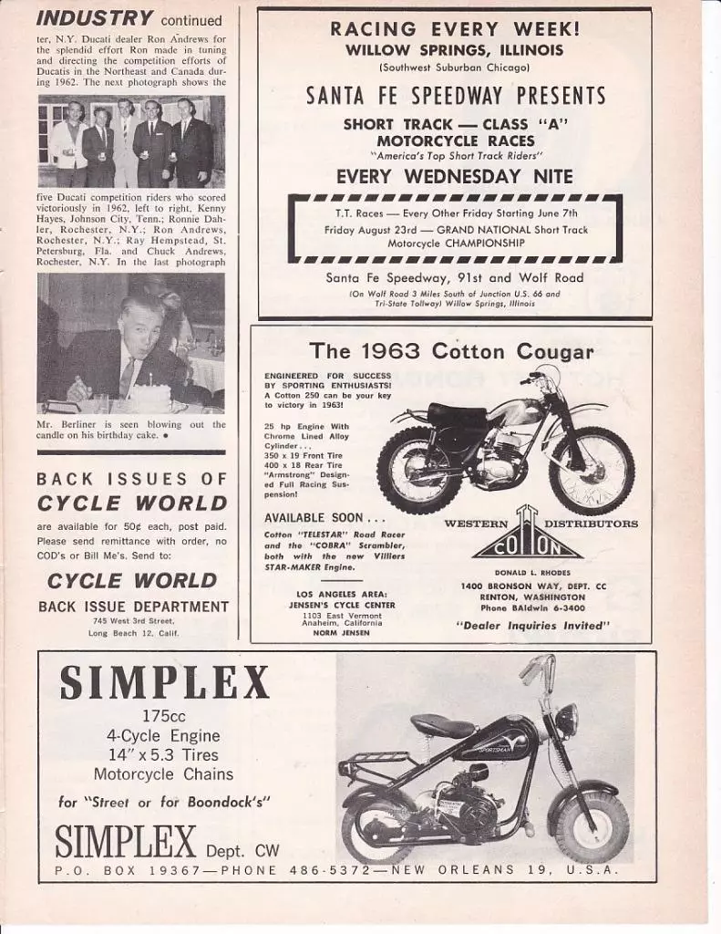 1963 Cotton Cougar Motorcycle Print-Ad & Simplex Minibike & Suzuki Trojan  80