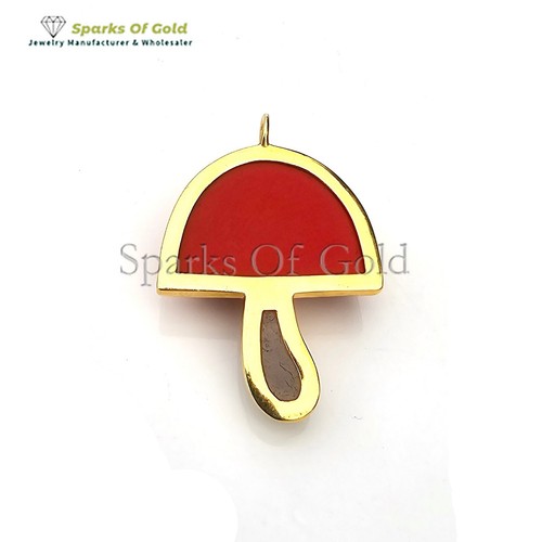 Real Coral Moonstone Mushroom Pendant Gold Plated Silver Diamond GemstoneJewelry - Picture 2 of 5
