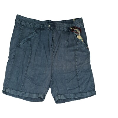 Khujo Women Short Boyfriend Pants Bermuda Capri Summer Linen Relax W26 Blue NEW