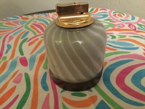Vintage Tommaso Barbi Brass & Ceramic Light Gray Lighter 70s Italian Design Rare