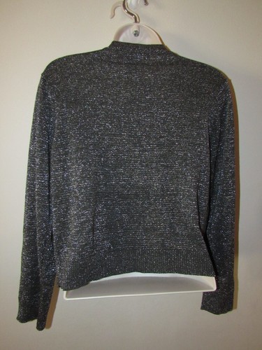 Cardigan Grace Elements donna L maglione aperto davanti nero scrollato glitter argento - Foto 7 di 9