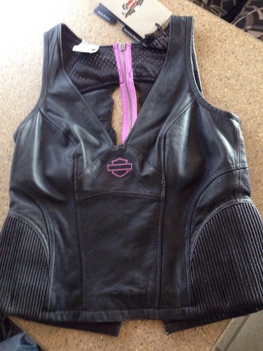 Harley Davidson Night Angel Chaleco de Cuero Negro Top Ostentoso ALAS 97005-14VW Pequeño - Imagen 2 de 2
