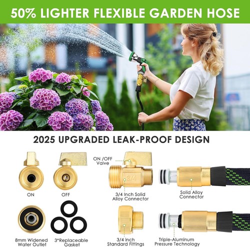 Garden Hose 100 ft, NON Ultra Lightweight & Flexible Water Hose10-Pattern Spray - Picture 3 of 6